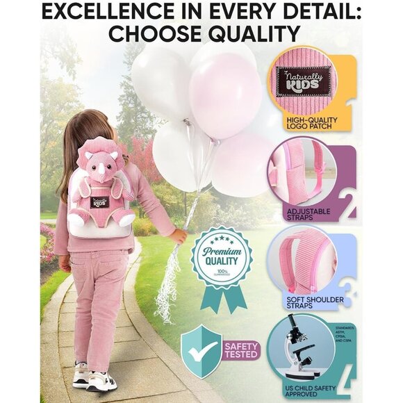 🆕 Girls Pink Dinosaur Toys Triceratop Stuffed Animal  2 3 4 5 Year Old Backpack - Picture 4 of 9